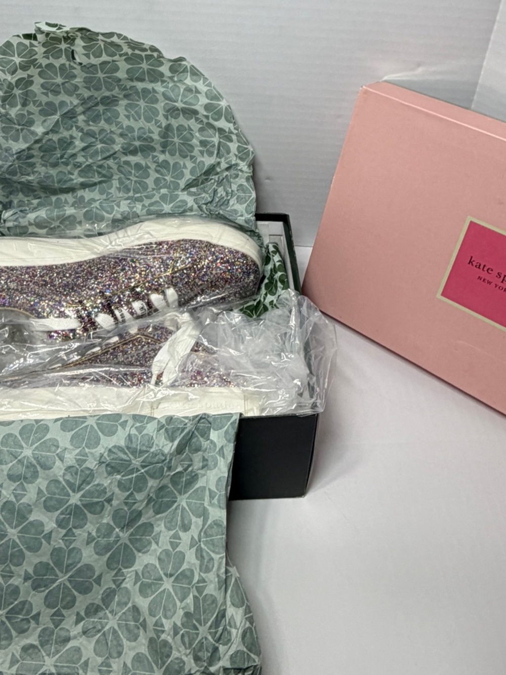 kate spade iridescent glitter low-top lift sneakers - white accents - Picture 2 of 8
